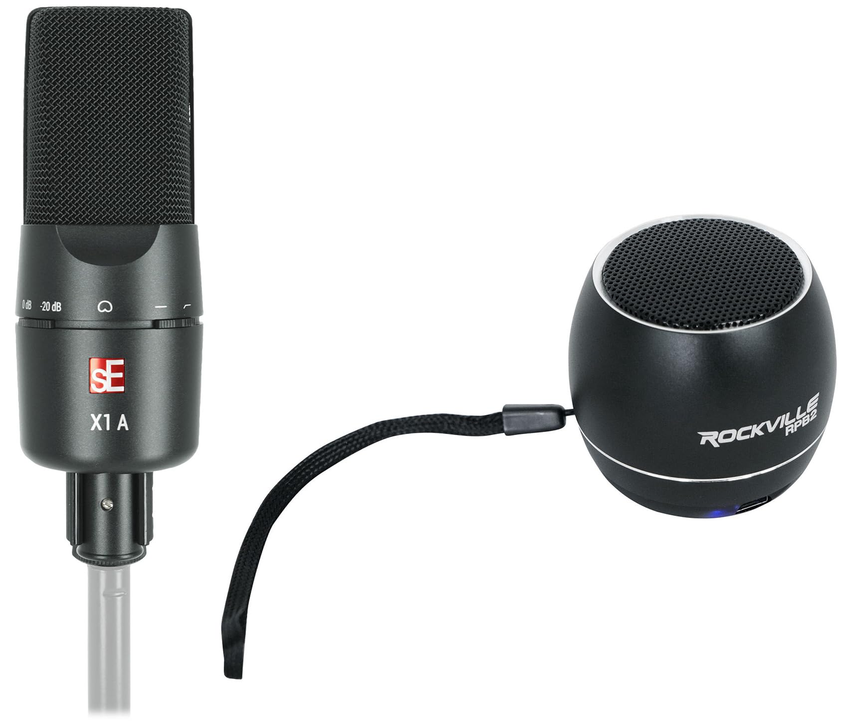 Audiosavings Bundle: Se Electronics X1 A Studio Recording Cardioid Condenser Microphone + Mic Clip Bundle with Free Rockville RPB2-BLACK Handheld Wireless Portable Bluetooth Speaker (2 Items)