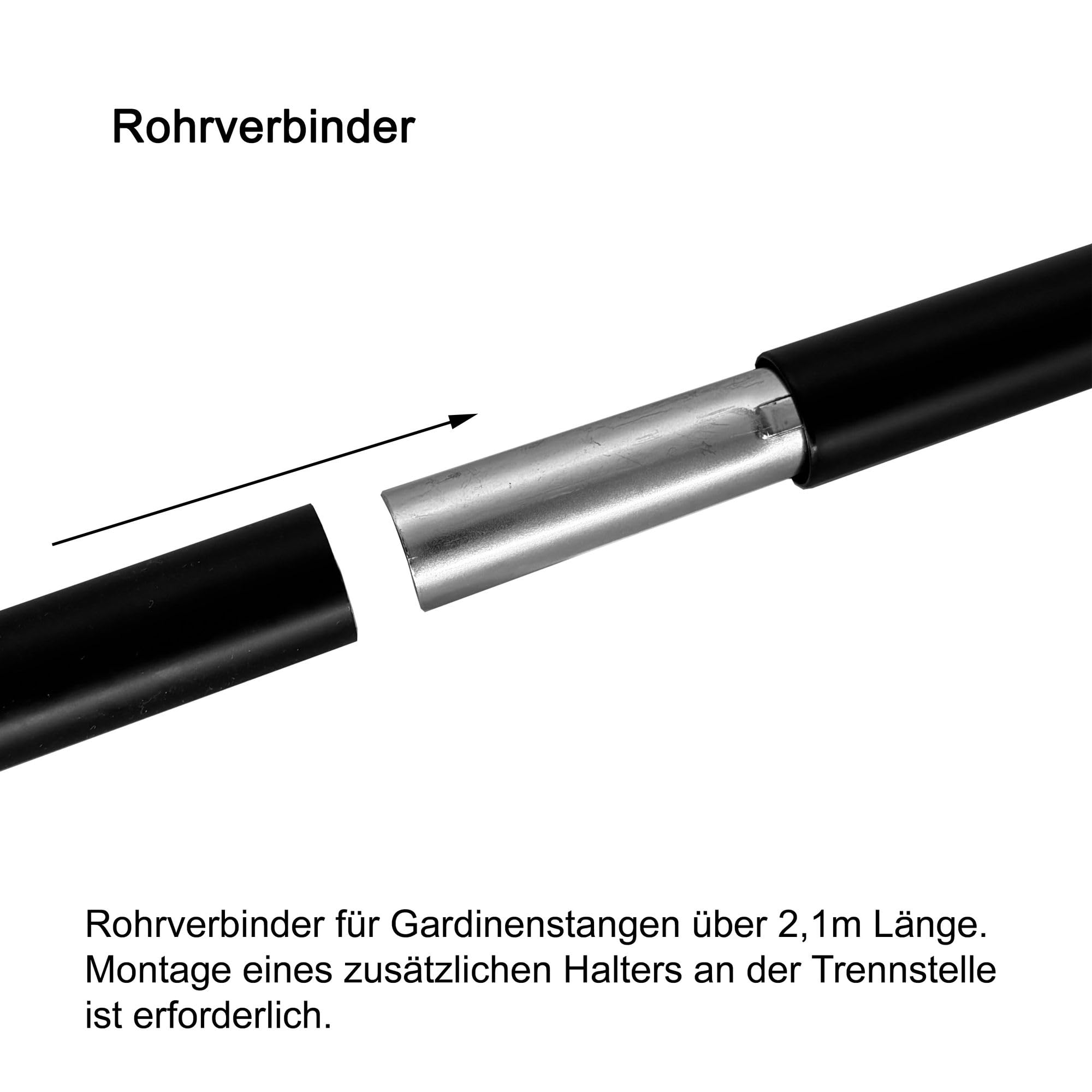 BASIT Gardinenstange schwarz 20mm 1-läufig Wand & Decke 360cm D32 | Komplettes Gardinenstangenset Wandmontage & Deckenmontage 120-600cm wählbar Metall Modell D32 Endstück E75 Kappe