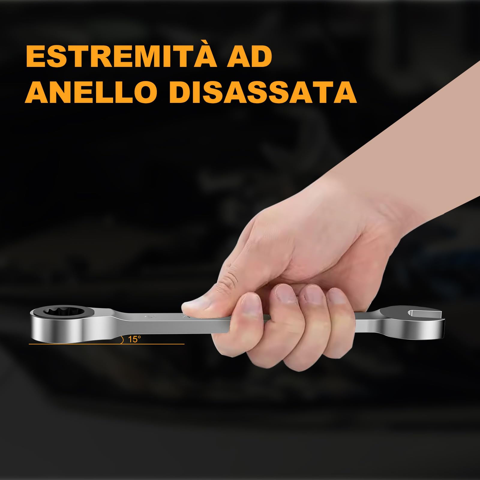 HYCHIKA Chiavi a Cricchetto 9Pcs, Set Chiavi Inglesi 6-19mm Metriche, 72 Denti con Design della Corsa di Ritorno di 5°, Chiave a Cricchetto con Custodia Portatile