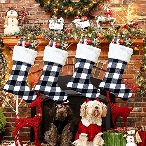 image for Createy Christmas Stockings, 6 Pack 18 Inch Black White Buffalo Plaid 
