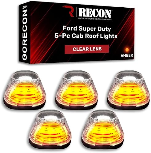 RECON - Se adapta a 99-16 Super Duty (F250 F350 F450 F550) Luces de cabina de 5 piezas con lente transparente LED ámbar (ATTN: para modelos que no