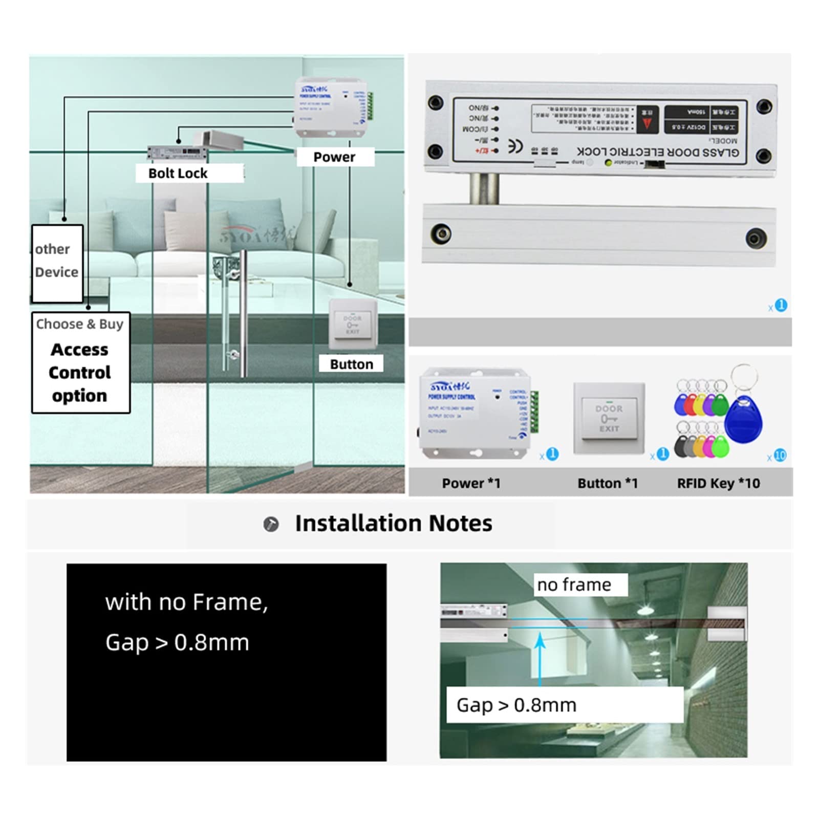 Serratura Smart, di Controllo accessi Apriporta elettronico Sicuro Home Garage Set Digitale Kit Serratura elettrica RFID Magnetica Intelligente Sicurezza Casa Smart Lock(B10 Cover 10Keys)