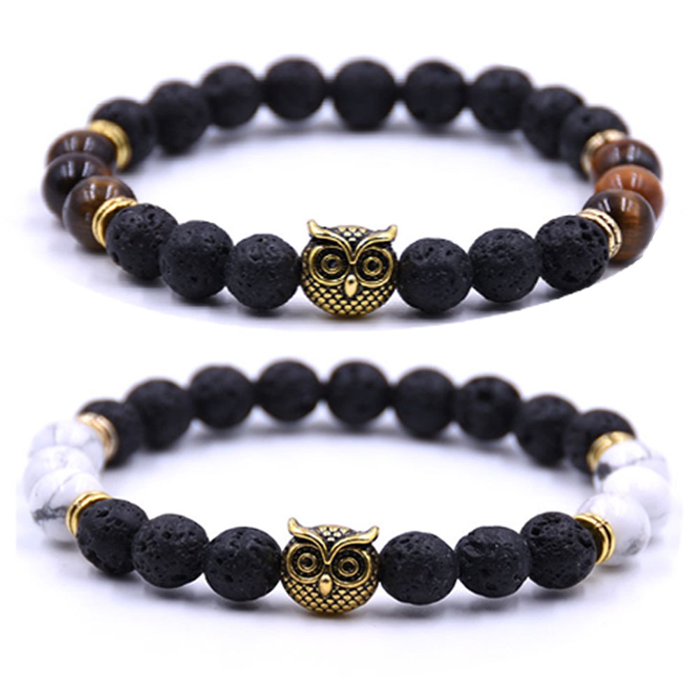 JOYA GIFTJOYA GIFT Couple Bracelets Owl Charm Beaded Bracelets Set Womens Healing Energy Lucky Stone Bracelets