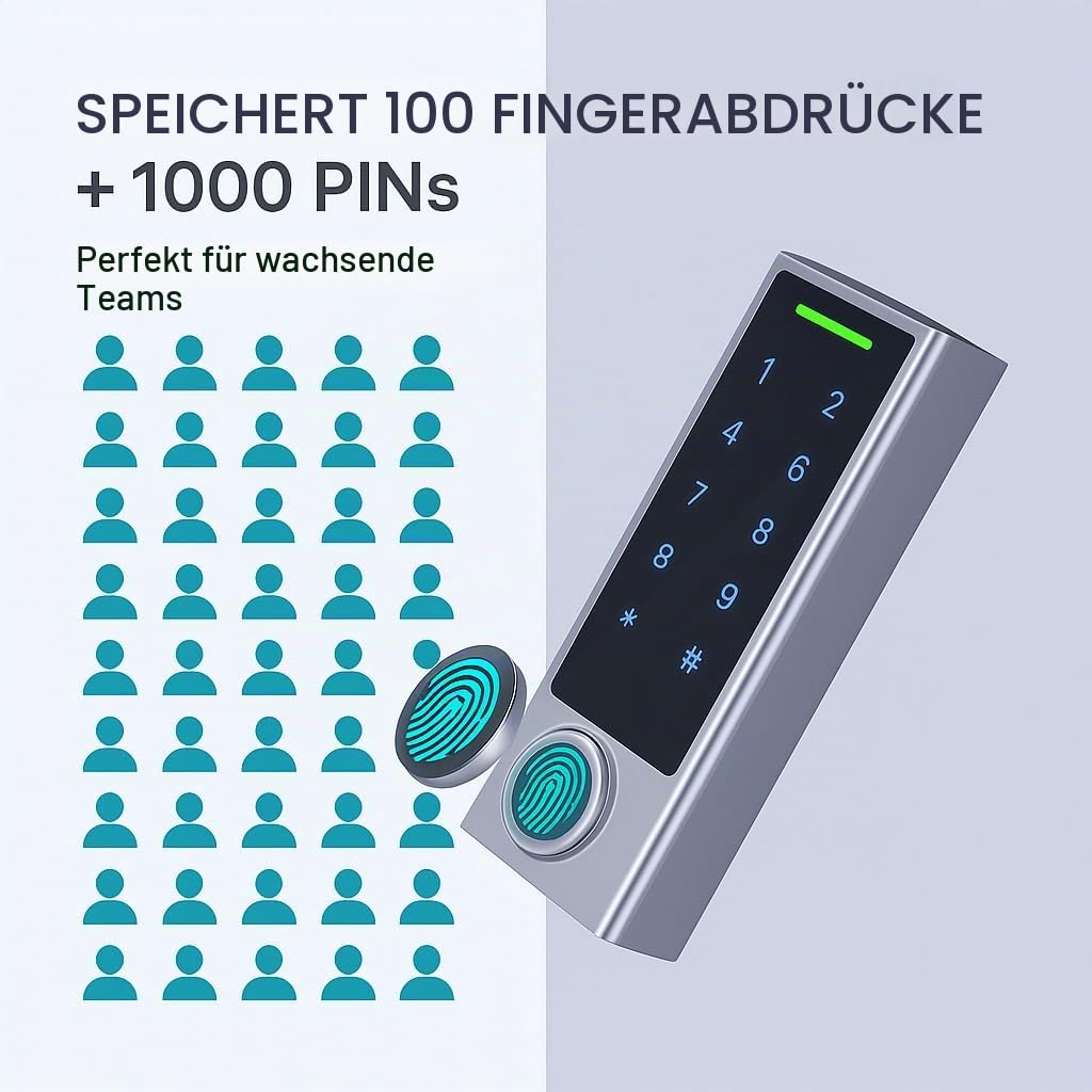 Smart Türschloss Keypad, Bluetooth Tuya APP Fingerabdruck Türschloss Tastatur Codeschloss, Wasserdicht Fingerprint Türöffner Zugangskontrolle Tastatur für Code/Fingerprint/Karte/Smartphone