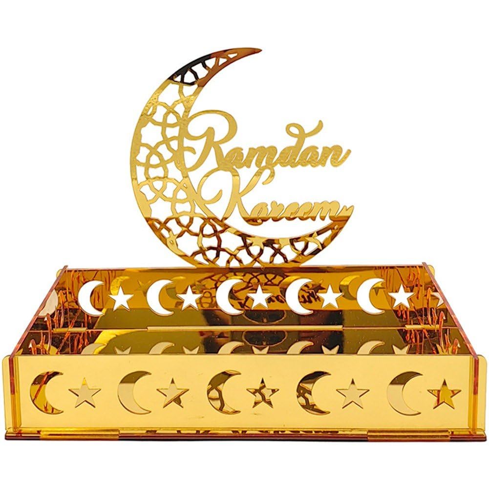 Casiler Eid Mubarak Moon Star Dinner Plate Tray Star and Moon Tray Islamic Pastry Tray Tableware Dessert Food Storage Container Party Supplies