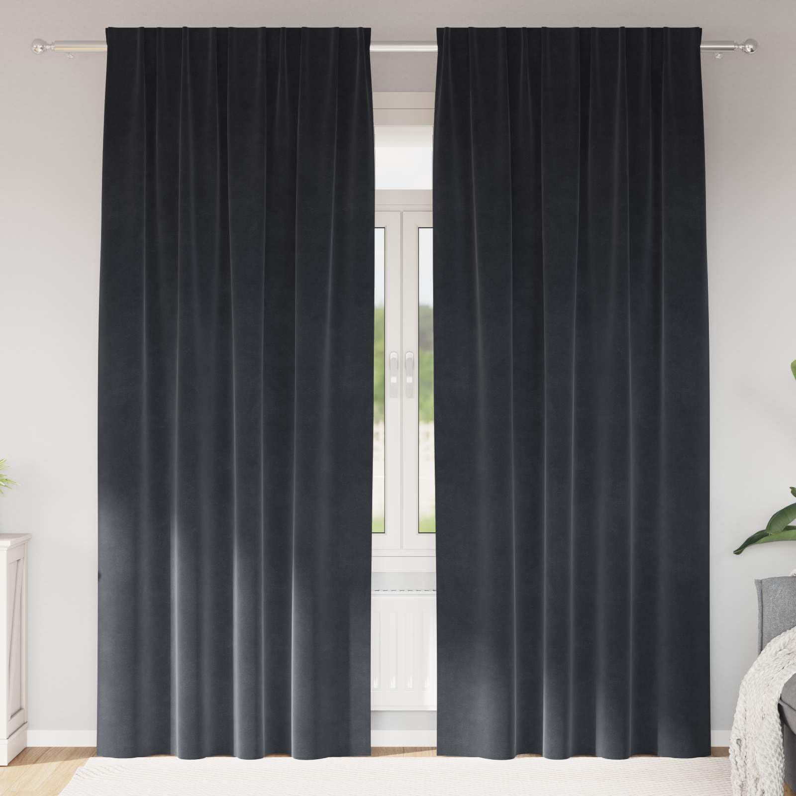 Verdunkelungsvorhänge 2 Stück Dunkelgrau Samt 140 x 225 cm mit Schlaufen für Wohnzimmer Schlafzimmer Kinderzimmer, Blickdicht, Thermo, Sonnenschutz, Kälteschutz