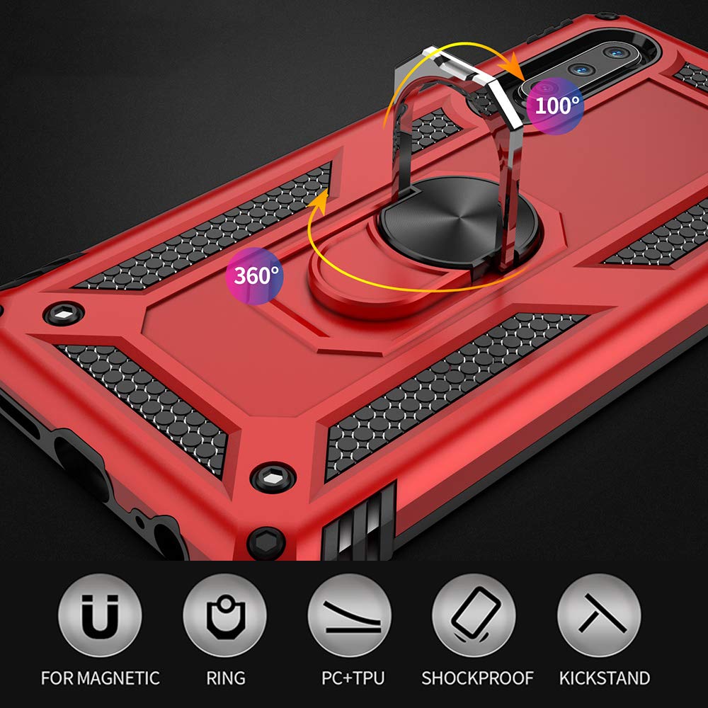 Phone Case For Huawei P30 With Tempered Glass Screen Protector Cover Stand Ring Rugged Silicone Holder Hard Shockproof Heavy Duty Accessories Magnetic Metal Huawei Hawaii Hwauei Haweii P 30 Men Blue - View #2