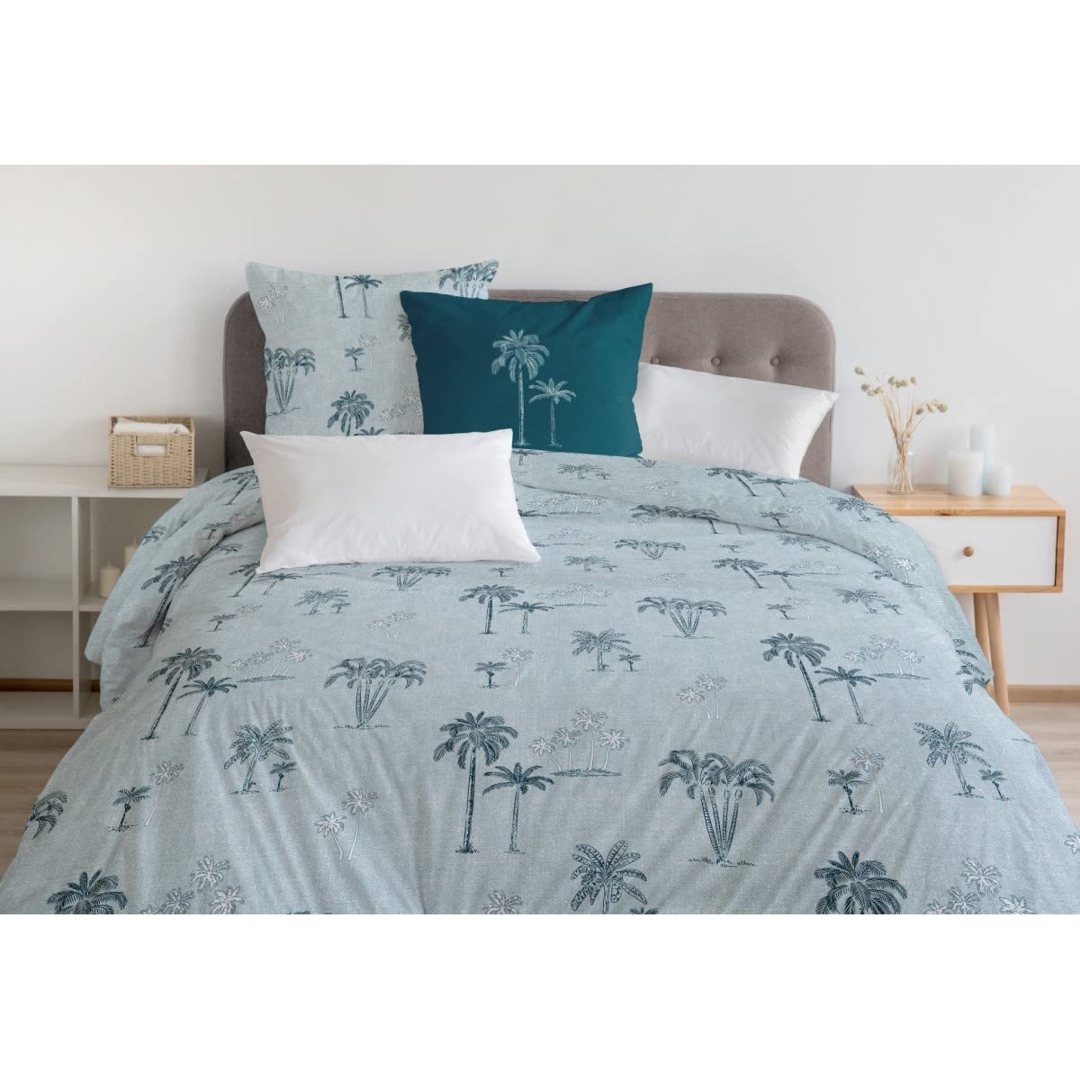 Home Linge Passion 3-Piece Bedding Set 220 x 240 cm 100% Cotton 57 Thread Count, Sea Green & Duck Green, 220x240cm