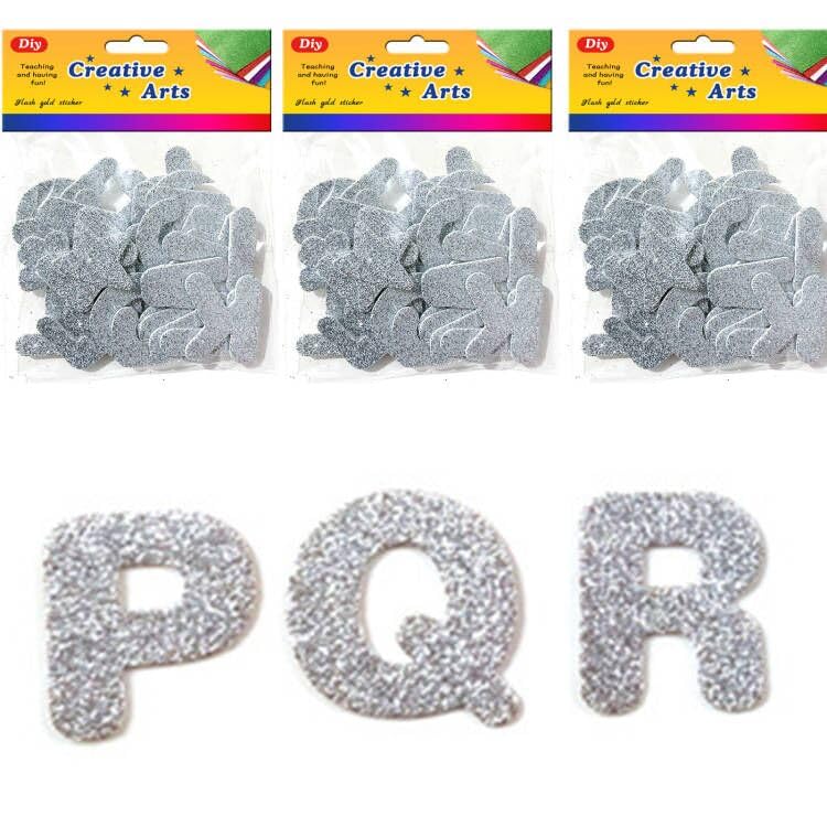3 Set Glitter Foam Letters for Crafts - Self-Adhesive A-Z Alphabet Stickers in Silver, EVA Material for DIY Decoration