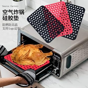 Silikon Pişirme Kağıdı, Çok Amaçlı, Air Fryer, Fırın, Tencere ve Mikrodalga Uyumlu, Yanmaz Yapışmaz Sürekli Kullanıma Uygun Delikli Yıkanabilir Pişirme Matı 20x13 cm 1 Adet