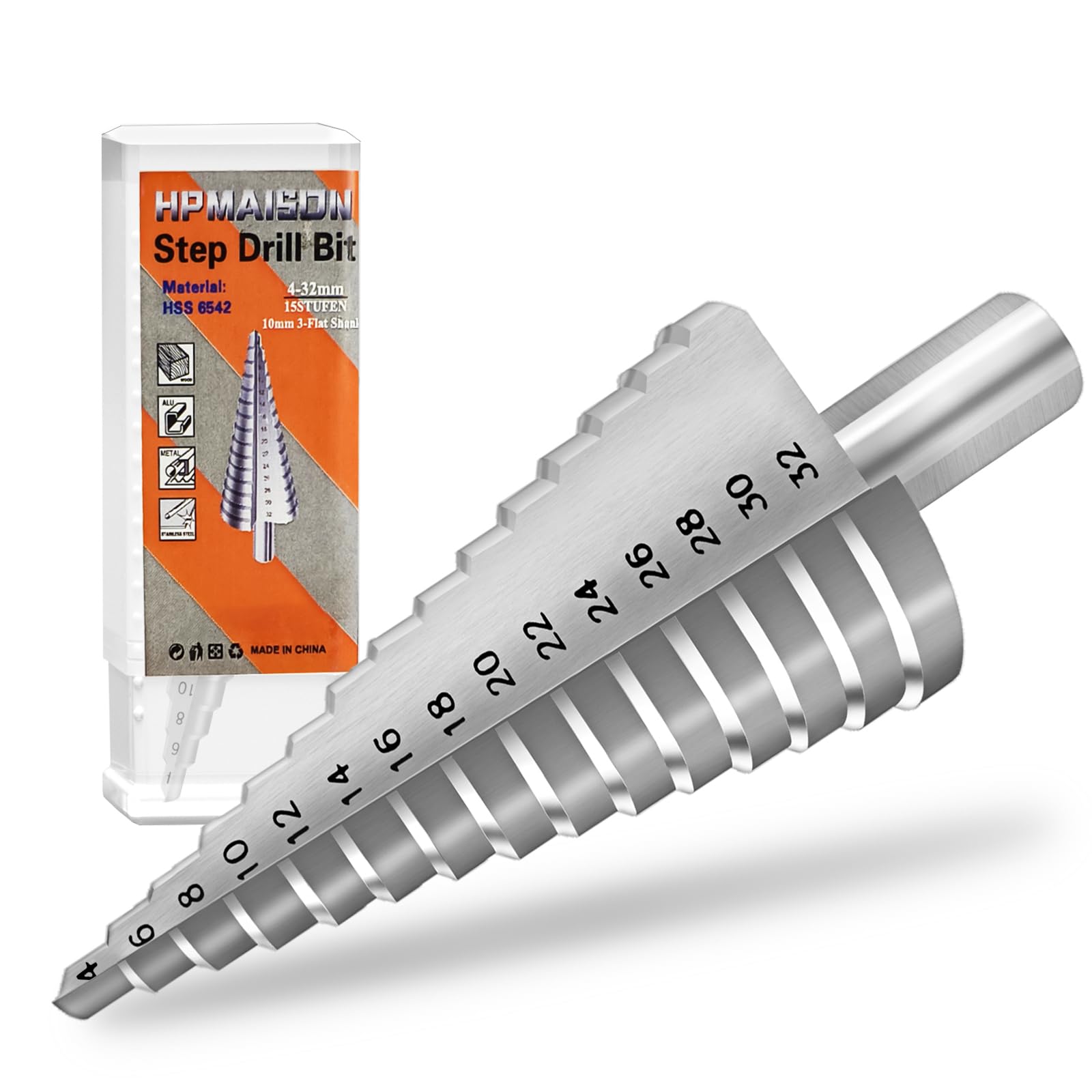 HPMAISON M35 Kobalt Stufenbohrer, 10mm 3-Flach-Schaft HSS 5%