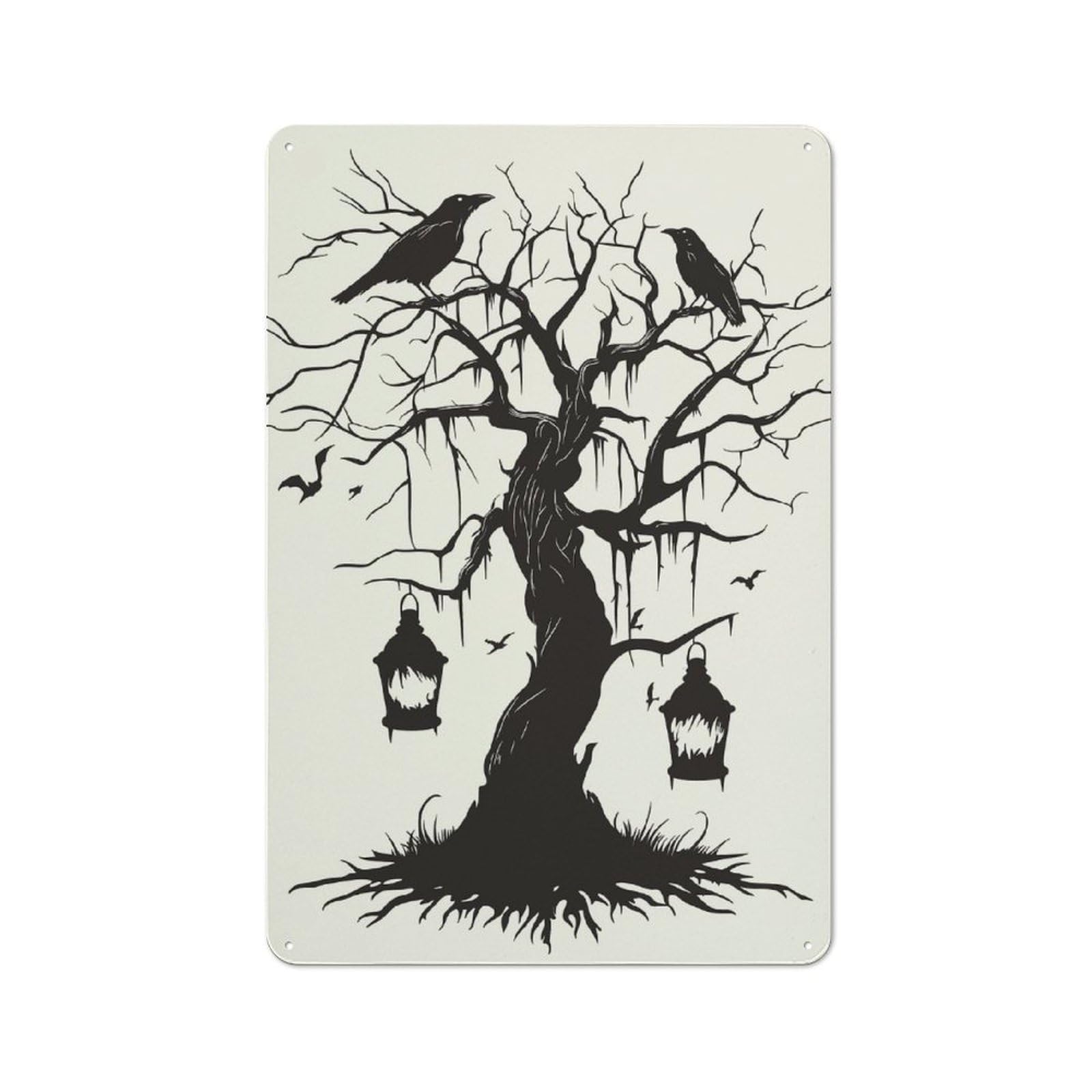 Junmoney Spooky Tree Silhouette Retro Tin Sign 30X20cm For Bar Or Restaurant, For Collectors Of Retro Metal Wall Decor