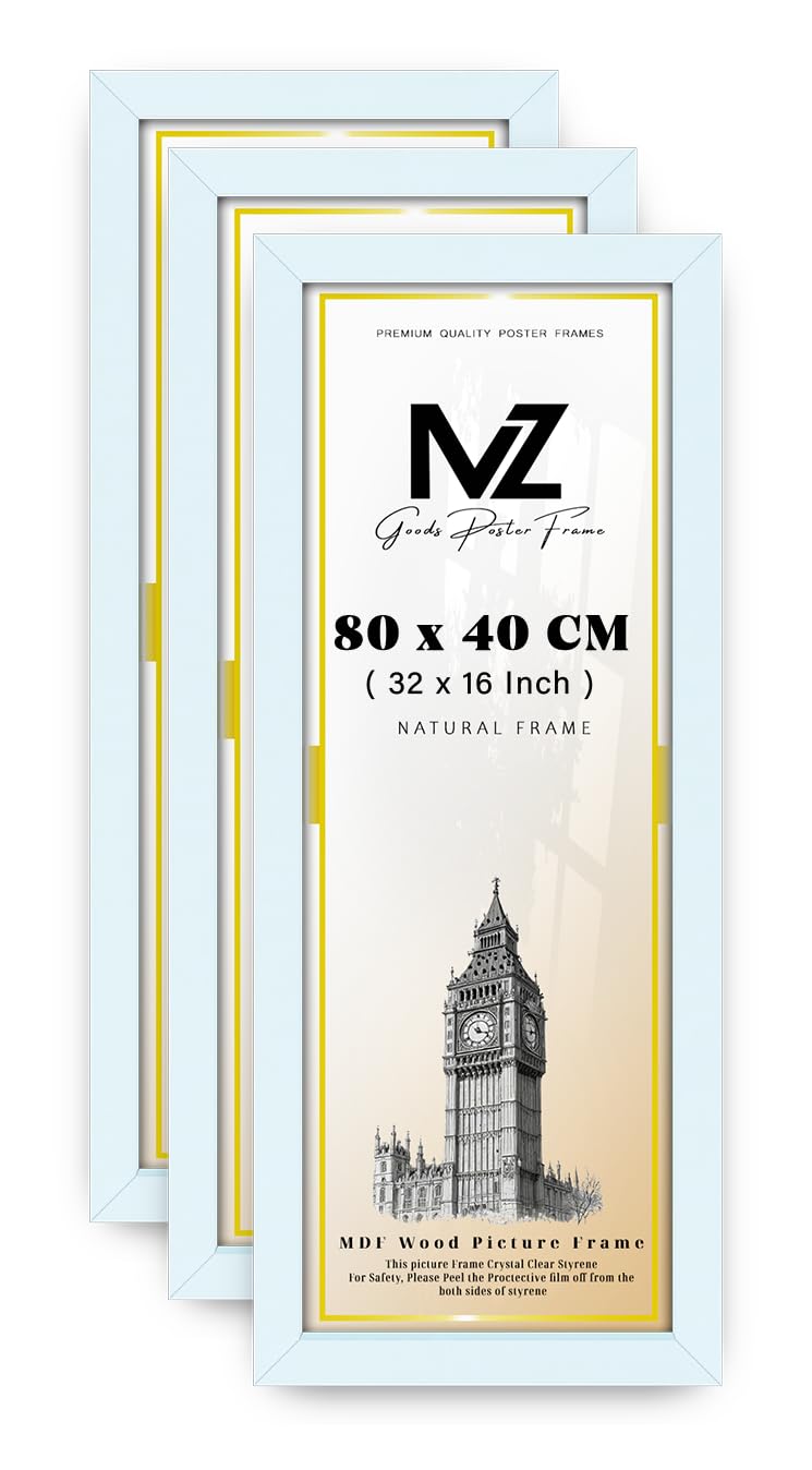 MZ GOODS pack of 3 Stunning 2' 7" x 1' 4" White Posters Frame - (80 x 40 CM) Horizontal/Vertical Wall Hanging for Posters & Artwork 16 x 32 Inch [ White ]