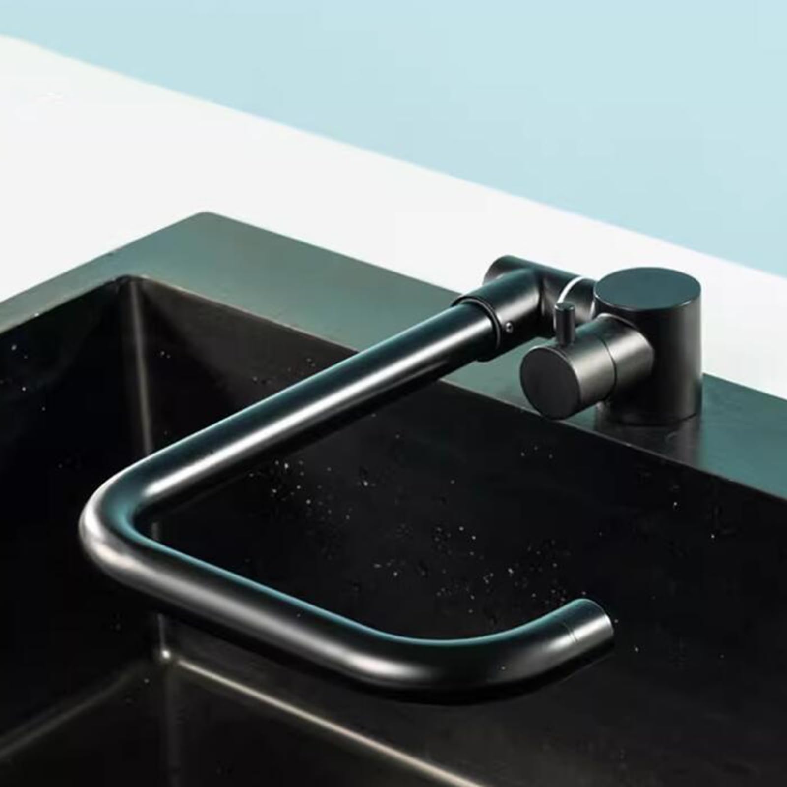 Grifo Mezclador Moderno para Cocina y baño, Plegable bajo la Ventana, de Acero Inoxidable, para Agua fría y Caliente, Monomando Giratorio Plegable, Color Negro.