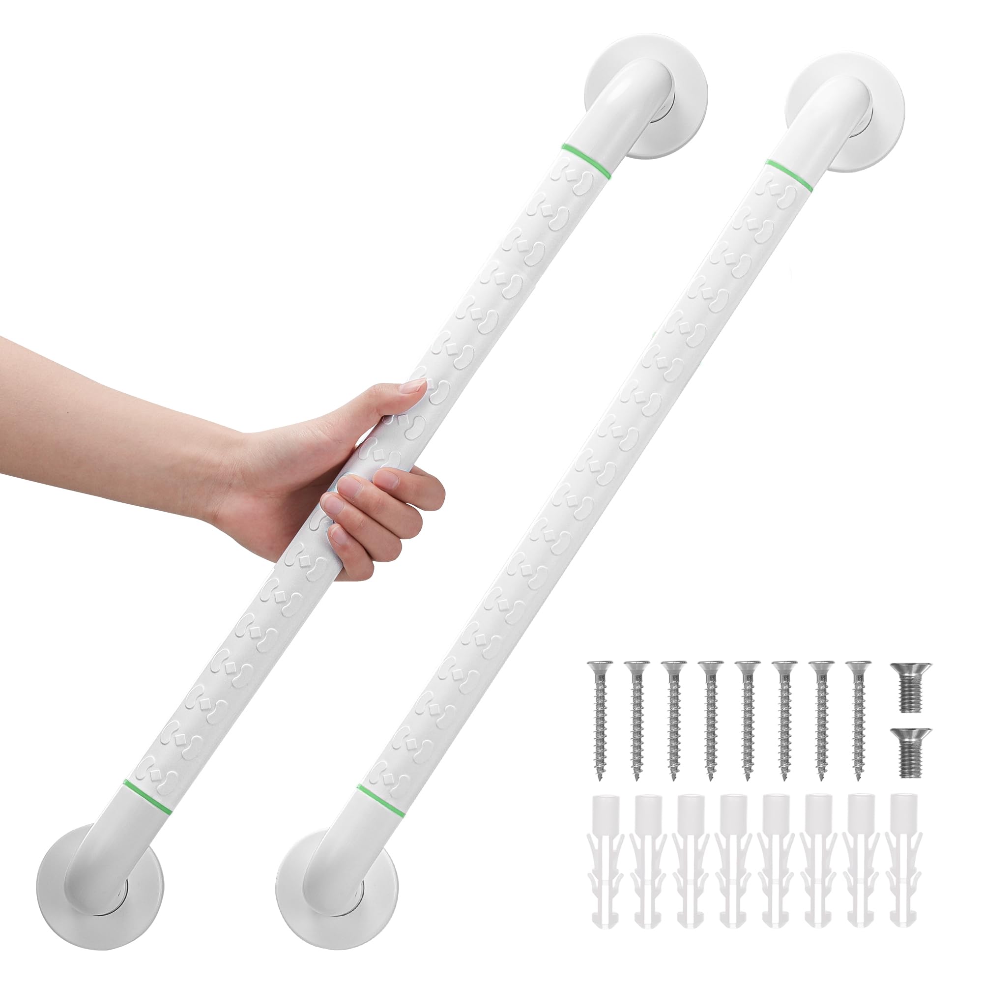 Fanwer 2er Pack Anti-Slip Badezimmer Griffschiene, Weißer Edelstahl-Duschhandlauf, Sicherheitsgriffschutz für Senioren, Kinder und Menschen mit Behinderungen (24 Zoll)