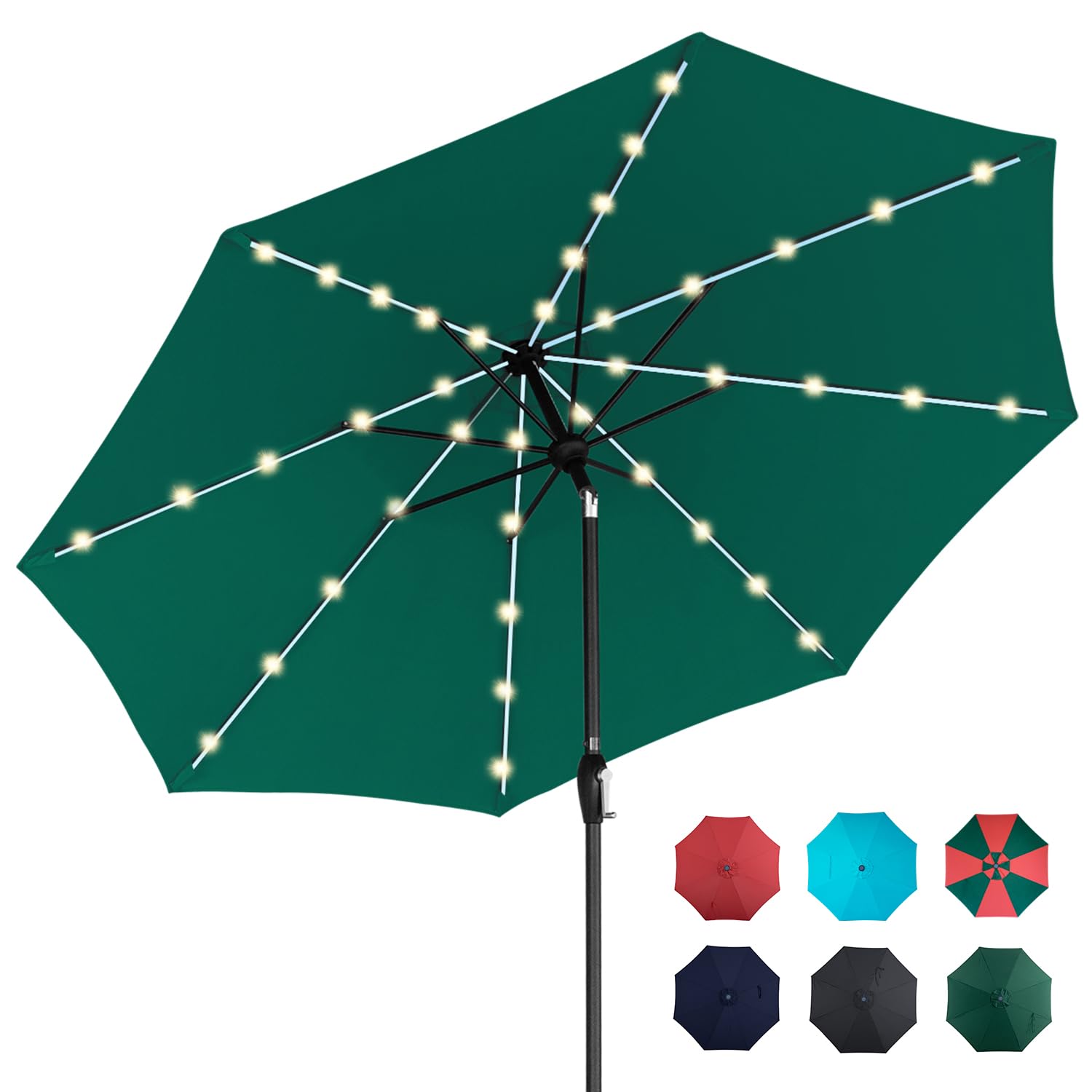 Tempera 9 ft Solar Patio Umbrella 40 LED Lighted Outdoor Umbrella Table