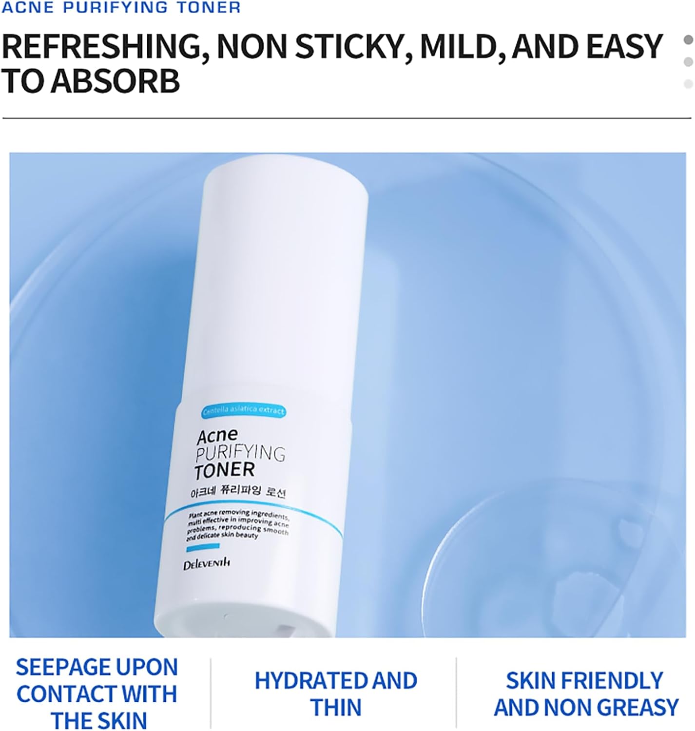 DEleventh Korean Brand Acne Purifying Toner 30ml / with Salicylic Acid and Botanical Extracts for Anti-Acne, Soothes, Unclogs Pores, Controls Oil and Maintain a Fresh, Blemish-Free Complexion