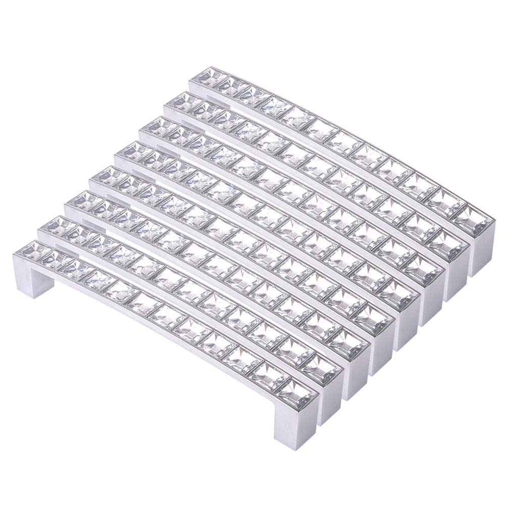 Pack of 8 Europe Style Square Rhinestone Furniture Door Wardrobe Cupboard Cabinet Drawer Pull Handle Knobs 128Mm