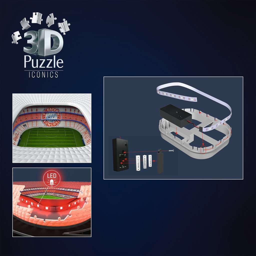 3D Puzzle Iconics: Allianz Arena - mit Licht: Eine wahre Ikone im 3D Puzzle Modellformat