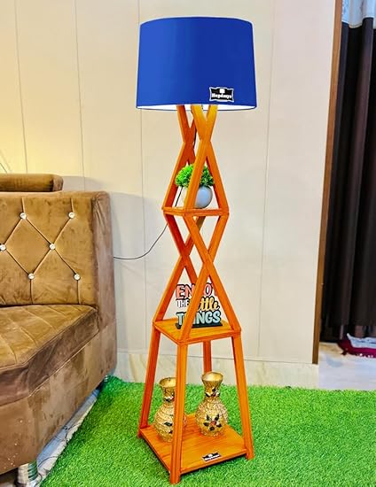 Hopdezyo Italian Gift Floor Lamp with Home Decor Navy Blue Candy Stripes Drum Shade, Bulb, Wiring, E27 Holder Included, Pack of 1