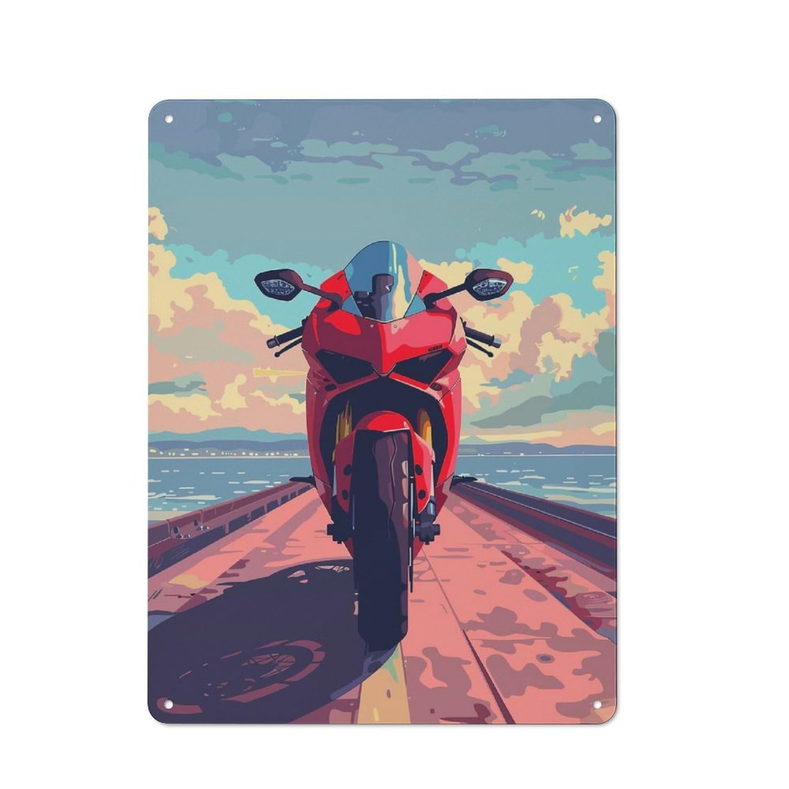 Junmoney Red Sportbike Illustration For Lounge Or Reading Corner, Retro Tin Sign 40X30cm, Gift For Reading Corner Decorators During The Christmas Season
