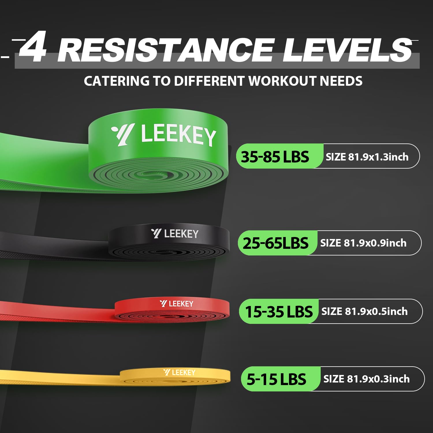 LEEKEY Bandas de resistencia, bandas de ejercicio, bandas de asistencia para dominadas, juego de bandas de entrenamiento, bandas de movilidad para hombres y mujeres, entrenamiento de fitness, terapia