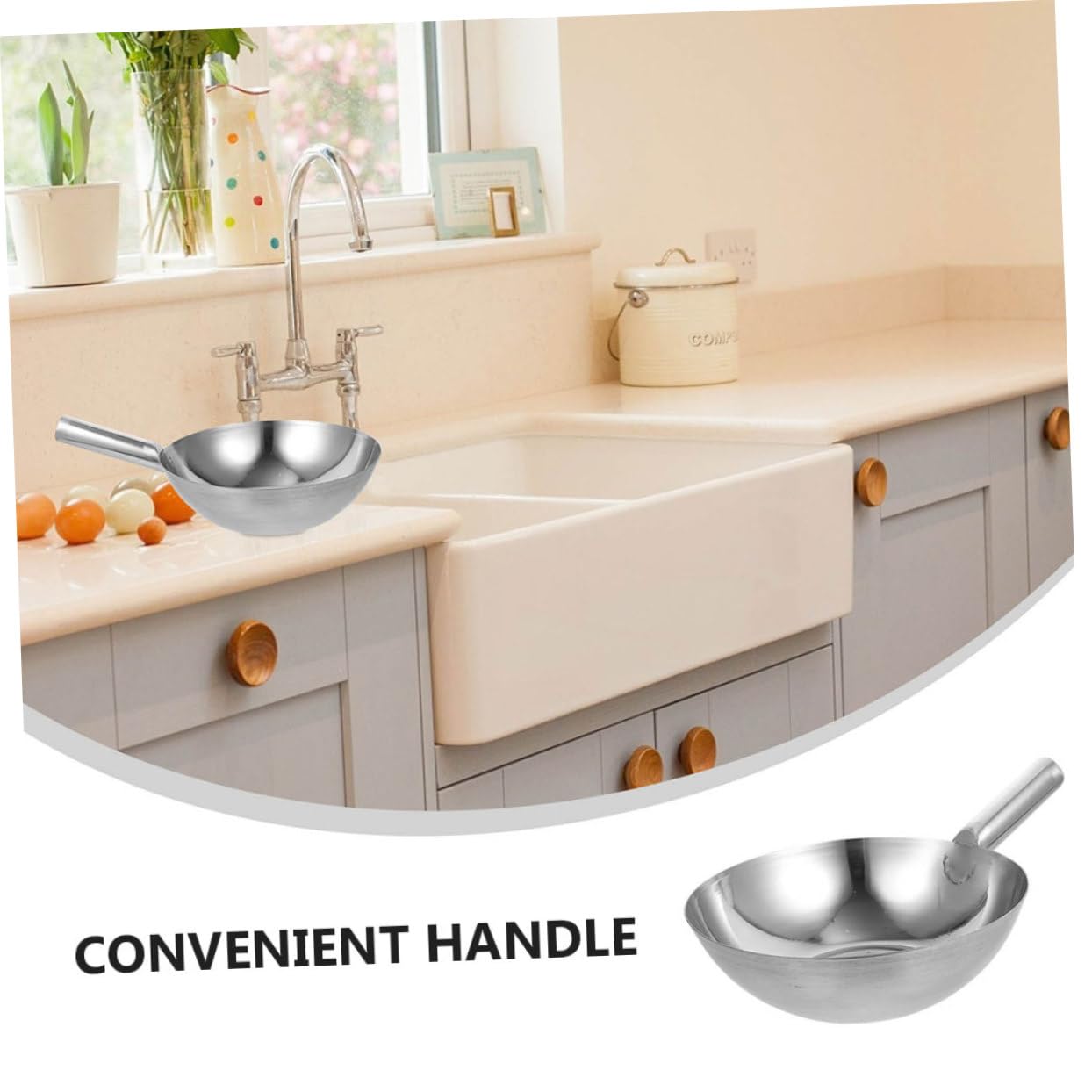 ERINGOGO Schöpfkelle und Dicker Konstruktion Multifunktionale Küchenwasserschöpfkelle Platzsparend und Robust Edelstahl mit Langem Griff für Haushalt und Garten
