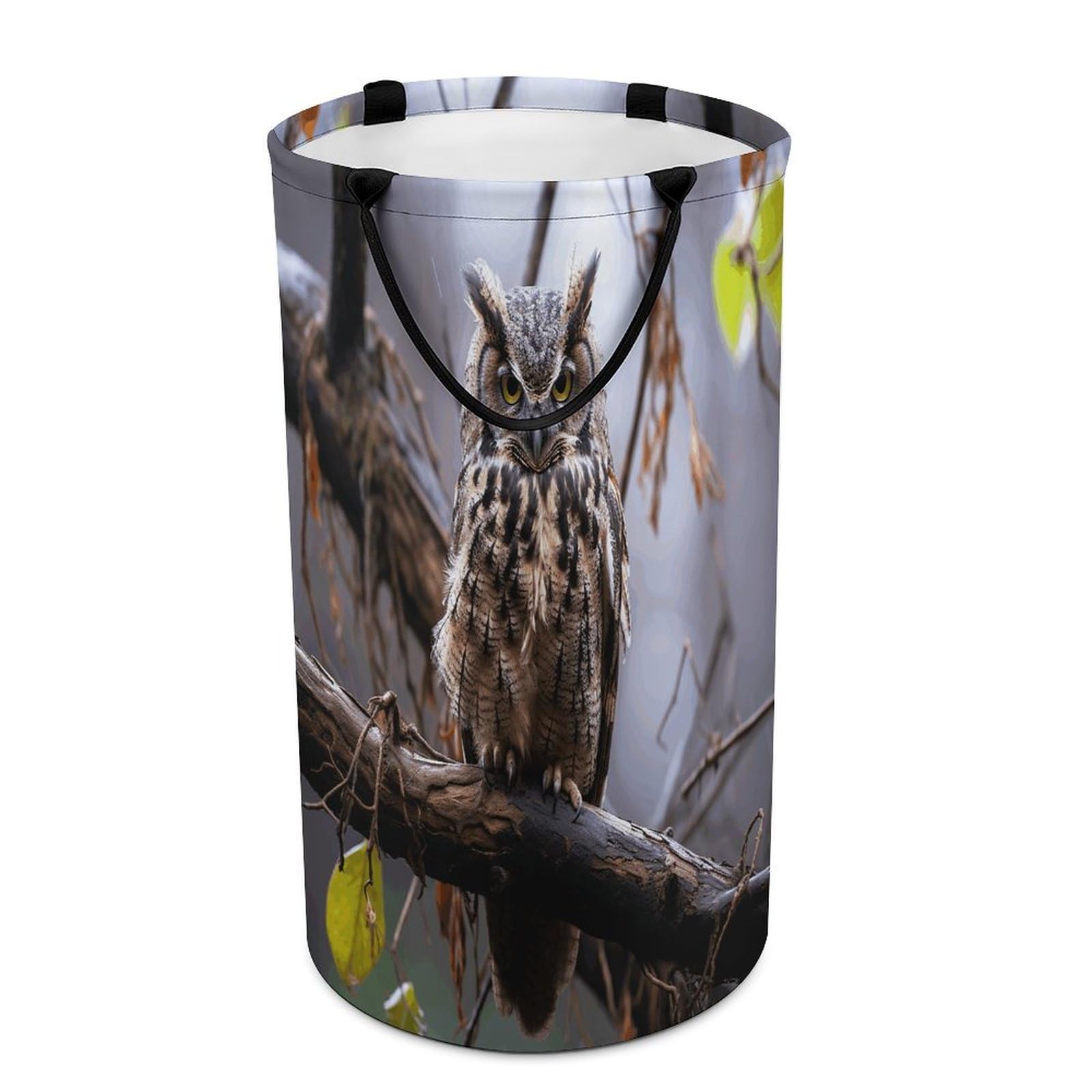 Owl on A Branch Laundry Basket Large Foldable Laundry Hamper with Handles Freestanding Collapsible Clothes Basket Waterproof Portable Dirty Clothes Hamper for Bathroom 86L