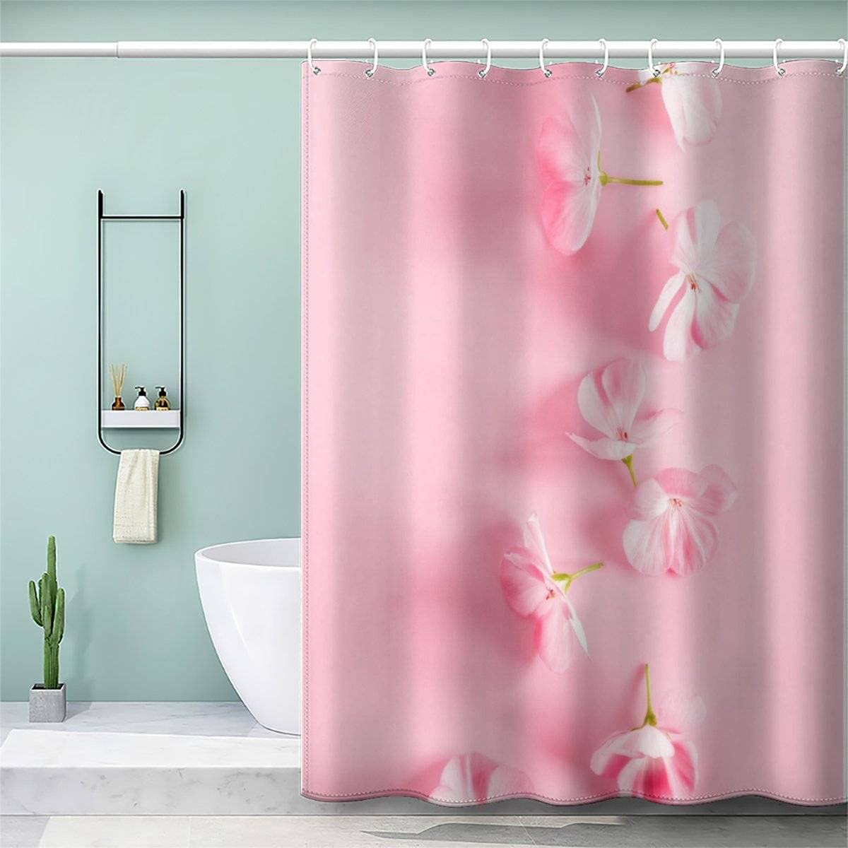 AOLIGL Shower Curtain 180x180cm Waterproof Shower Curtain Beautiful Flowers Bath Curtains for Shower Wet Room Unique Printed Light Pink Shower Curtain Rust Proof Eyelets — image 1