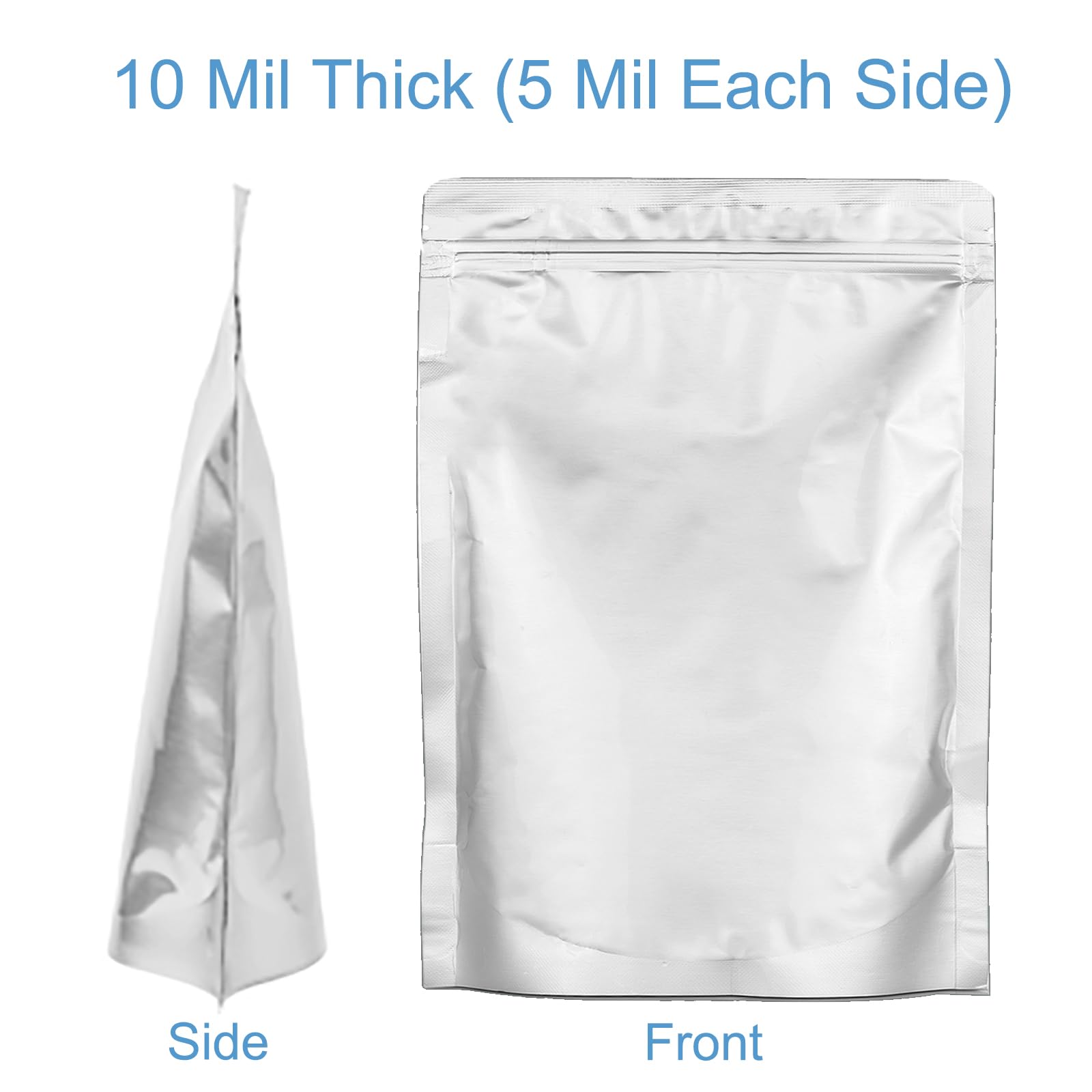 100 bolsas de Mylar de 1 cuarto de galón para almacenamiento de alimentos, gruesas de 10 mil, 7 x 10 pulgadas, bolsas con cremallera de pie, bolsas resellables y termosellables al vacío para 3