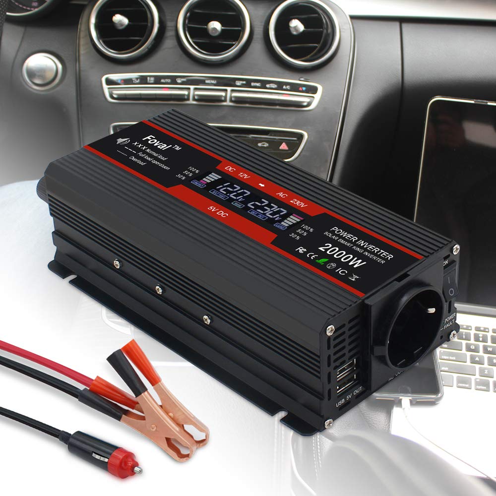 Inversor,Inversor Onda Pura Inversor 12V a 220V 2000W 220 Pantalla Duradera Dual 2 USB inversor de automóvil Transformador 12V 220V(2000W)