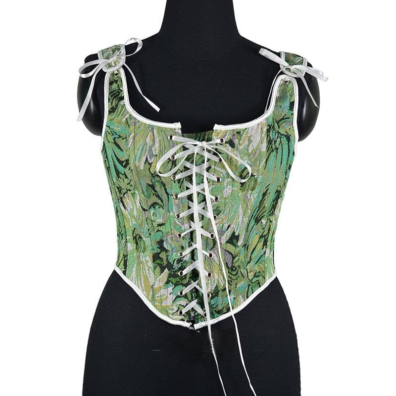 Image of CONCINEROS Women's Summer Vintage Floral Renaissance Corset Top for Women Y2k Tops Sleeveless Drawstring Crop Top