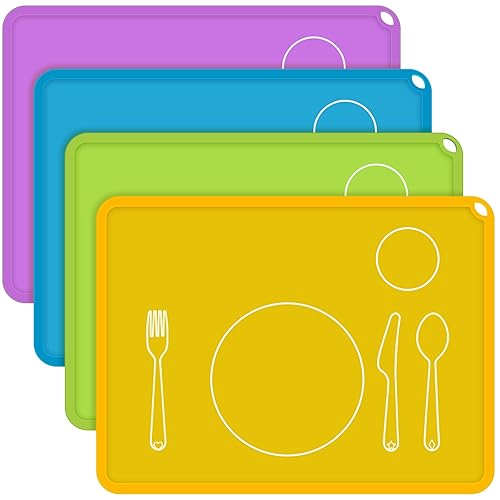 Montessori - Juego de 4 manteles individuales para niños, 16 x 12 pulgadas, antideslizantes, de silicona, tapete para comer, tapete de comida para