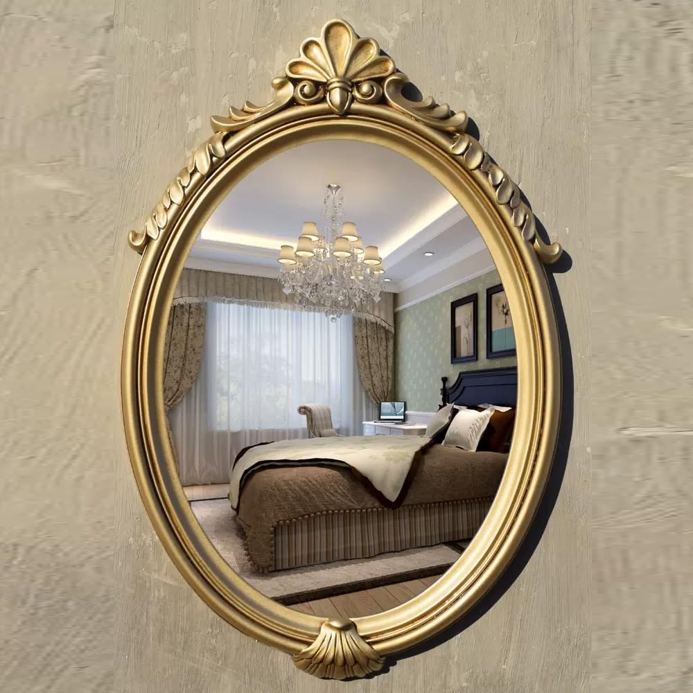 SXFSDOU Ornate Vintage Bathroom Mirror, Baroque Style Wall 30 * 20IN Decorative Art Deco Brass Mirror for Mantle, Bathroom, Bedroom Mounted(2,90 60CM/35 24IN)