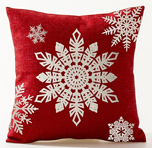 Set Of 4 Happy Winter Beige Shadow Let It Snow Snowflakes In Red Merry Cotton Linen Throw Pillow Case Personalized Cushion Cover Decorative Square 18 Inches #TOP1