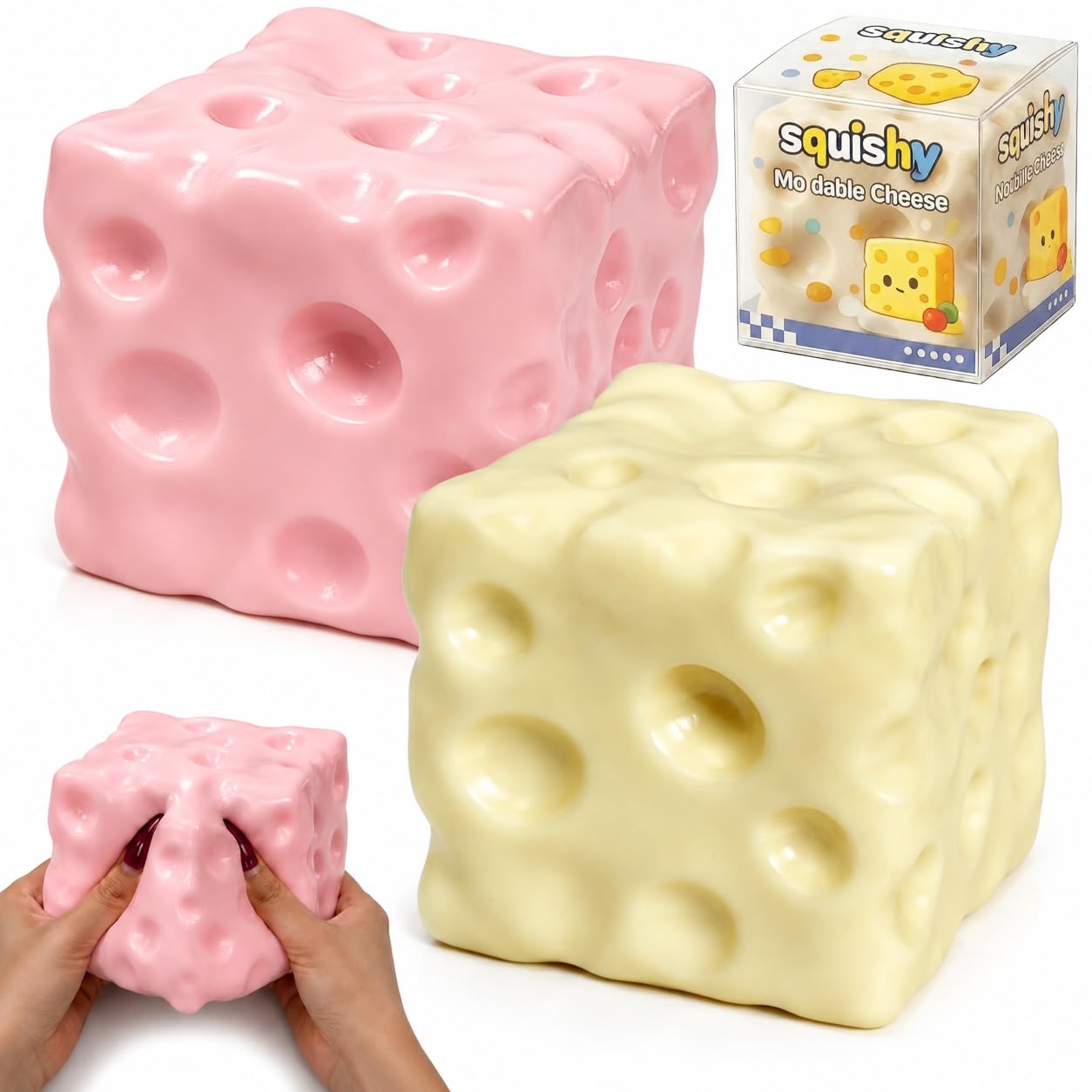 2Pcs Cheese Squishy Toys, Shapeable Stress Relief Fidget Toy