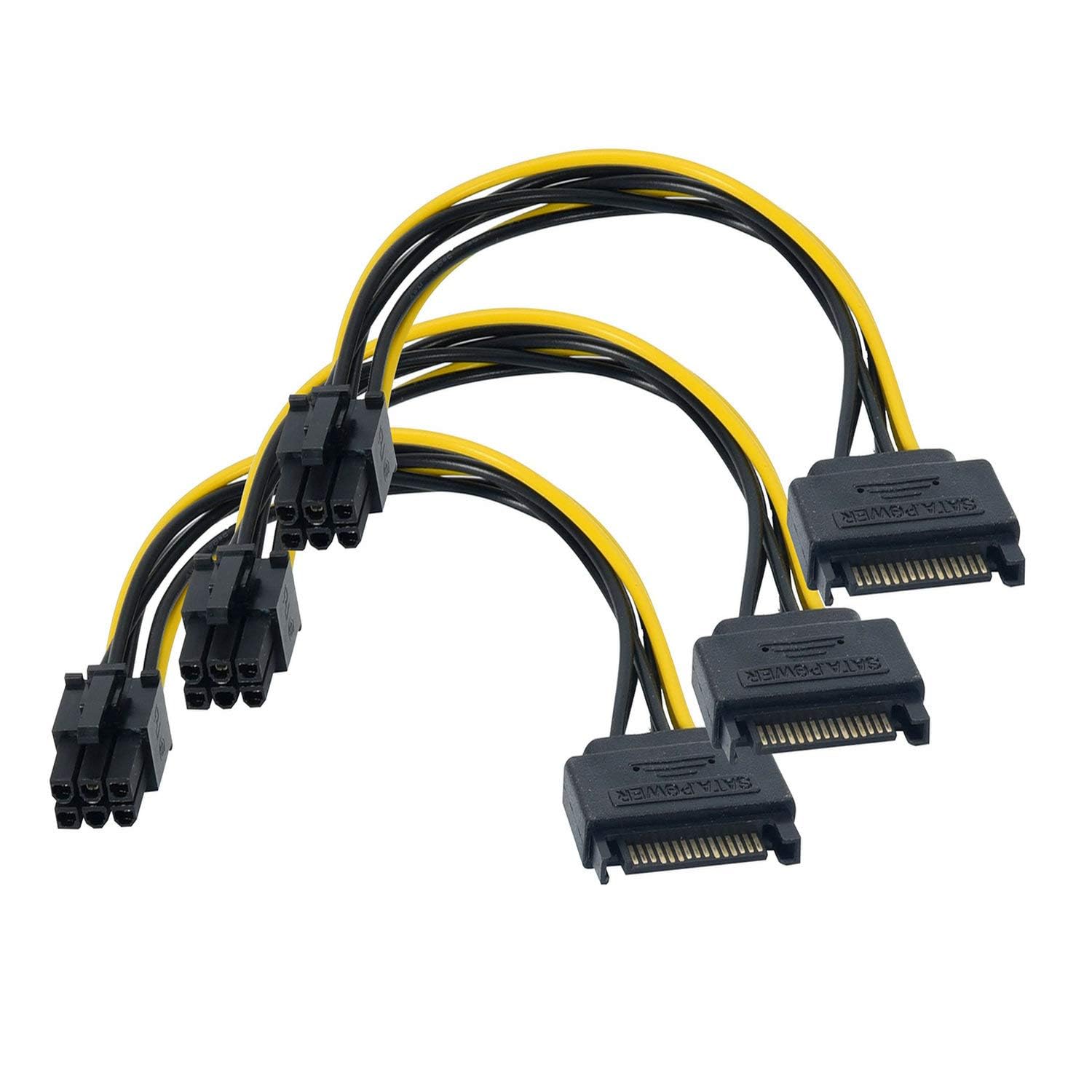 6 Pin SATA Power Cable 3 Pack SATA 15-Pin to 6-Pin PCI Express Card Power Cable Adapter 8 Inch