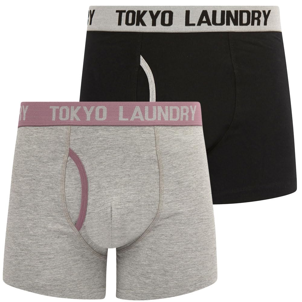 Tokyo Laundry Men's Abbots 3 - Light Grey Marl / Grapeade Abbots 2 Pack Boxer Shorts