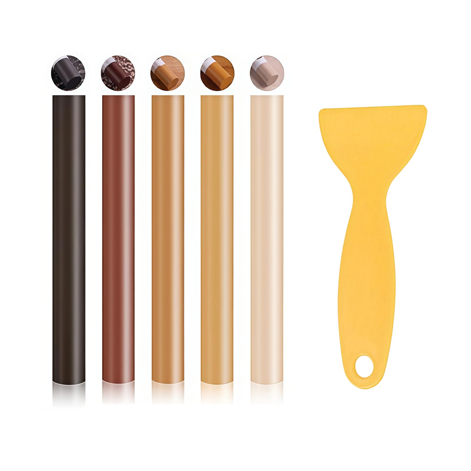 Wood Repair Kit with 5 Pieces, Touch Up Pens and Wax Sticks, Brown Furniture Filler for Floor Scratch Repair, Laminate and Wooden Tables (5, Brown)