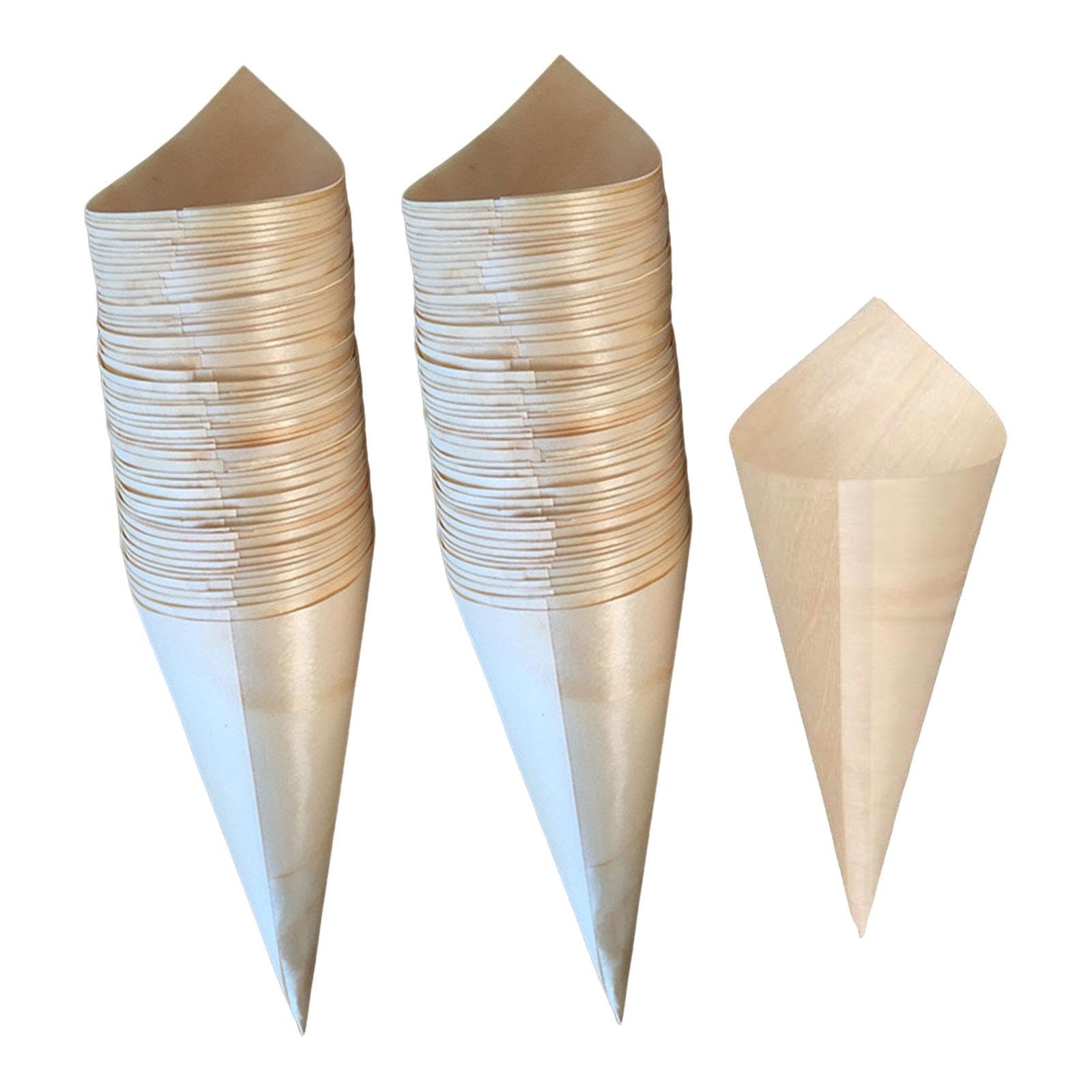 100 Pezzi Coni Popcorn Portaconi Gelato Coni Dessert Contenitori Snacks in Legno da Usare per Ristorante Party Cafe Matrimonio Celebrazione, 17x24 cm