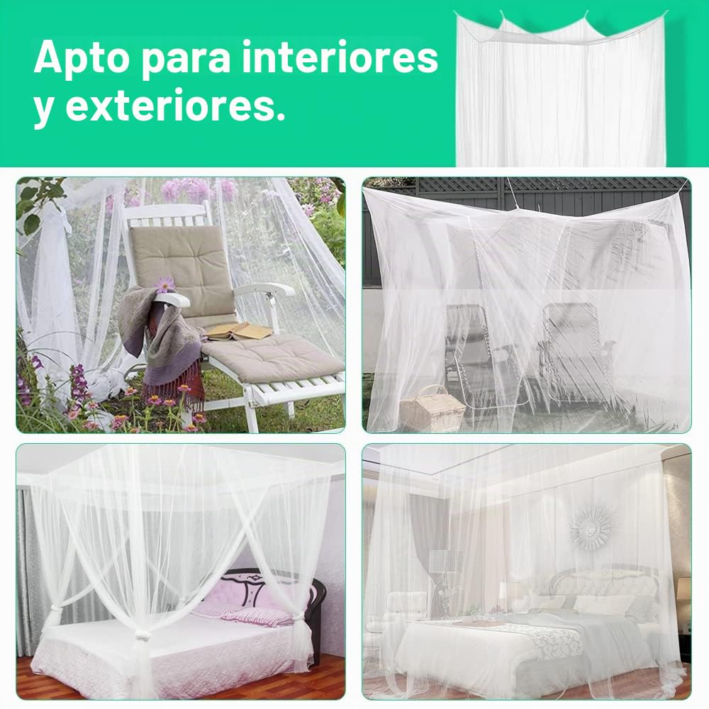 Mosquitera de Cama con Dosel con 4 Aperturas para mosquitero de poliéster, mosquitera, Cama Cuadrada, Color Blanco, mosquitera, Cama Doble Rectangular para Cama Grande (190 x 210 x 240 cm)