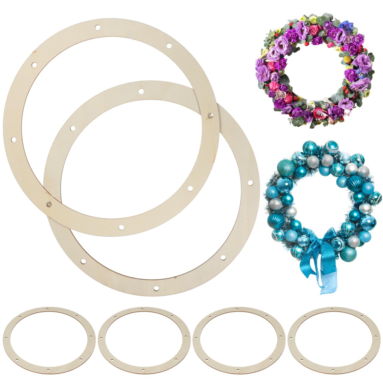 Operitacx 6 Pcs 12 Inch Wooden Wreath Rings, Form with Holes, Floral Hoop Frame for Weddings, Valentines Day, Christmas