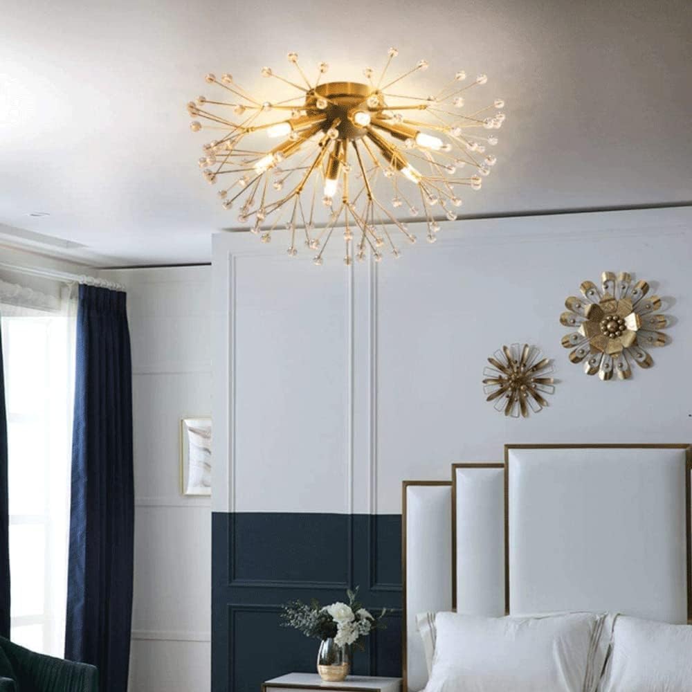 Crystal Ceiling Light Fixture 6-Light Modern Firework Dandelion Chandelier Flush Mount