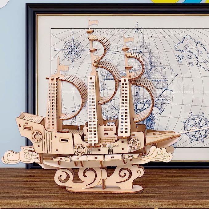 Miniatura 2 de The Missing Piece, Rompecabezas de madera 3D de velero de bricolaje, más de 100 piezas, divertido para todas las edades