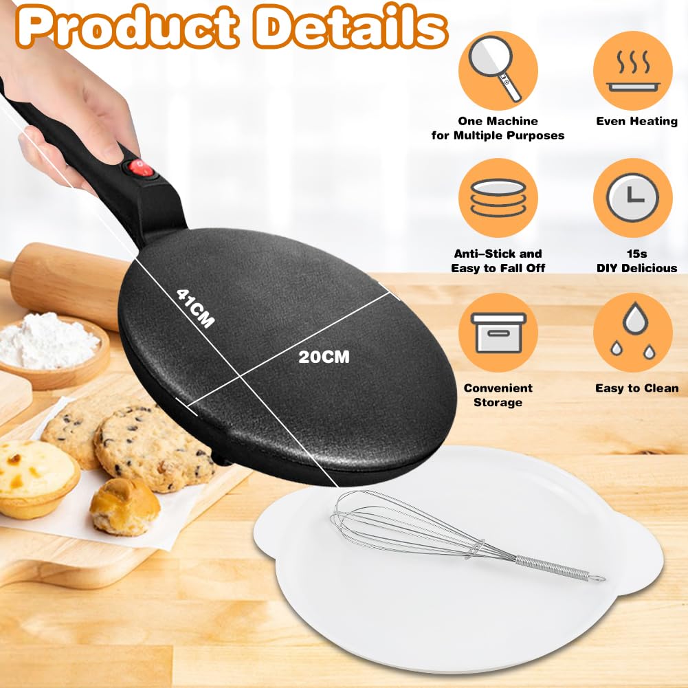 Crepiera Elettrica 600W Antiaderente RANJIMA Crepes Maker con Ciotola
