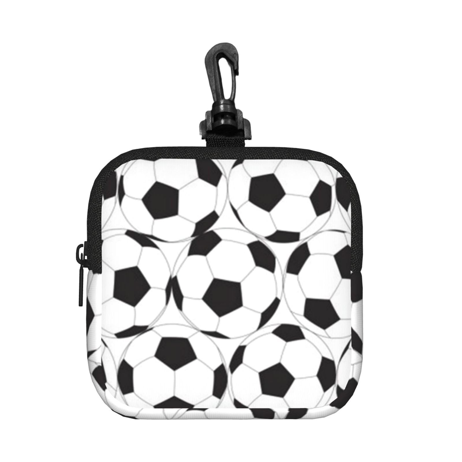 Ercgad Unisex Black And White Soccer Ball Pattern Print Square Storage Bag Travel Toiletry Cosmetic Organizer Pouch Lightweight Reusable