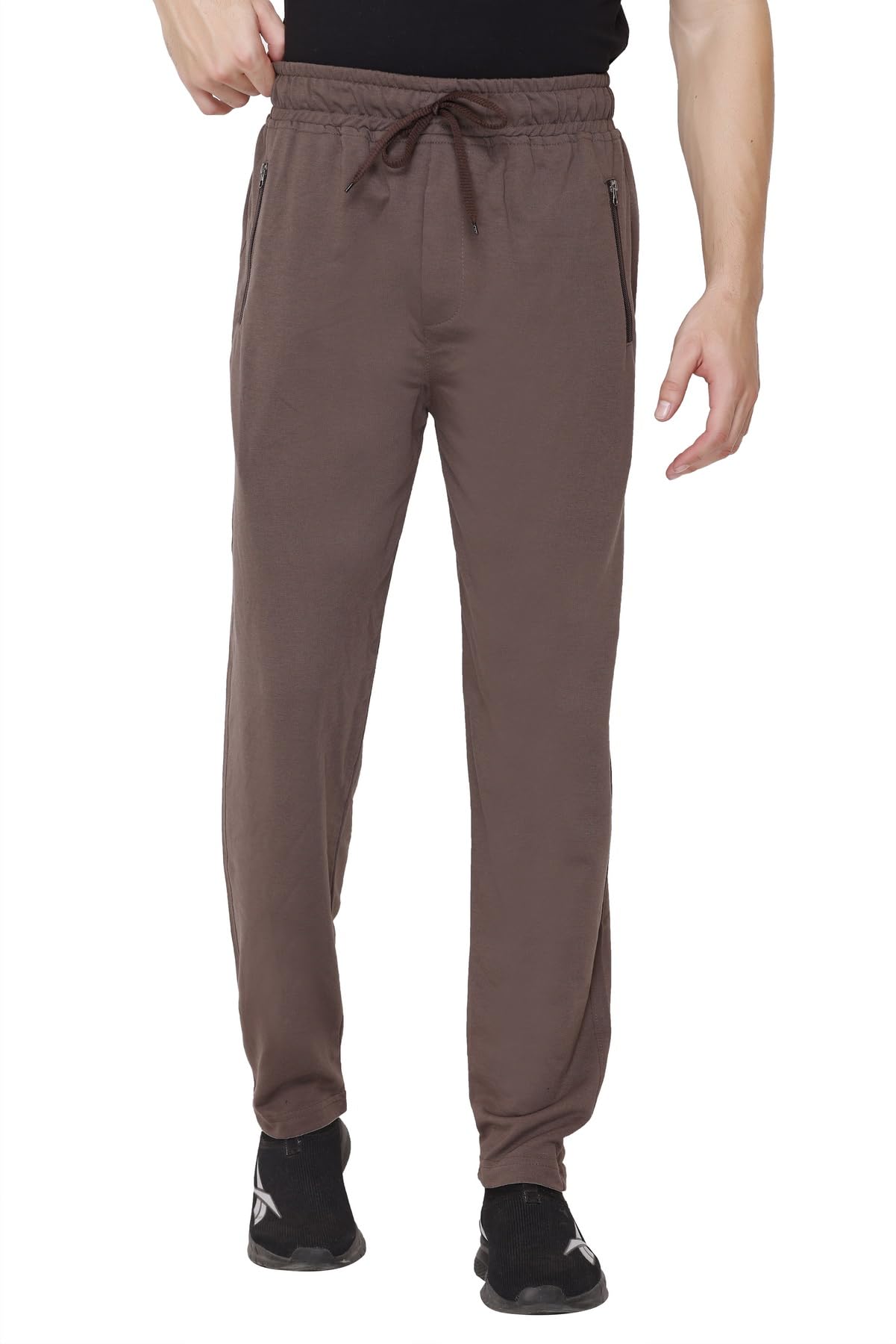 Jinxer Plus Size Cotton Loop Knit Lowers for Men with Zip Pocket, Night Pant, Sports Trouser, Gym n Lounge Wear Track Pant for Boys_Cambrige Brown_5XL