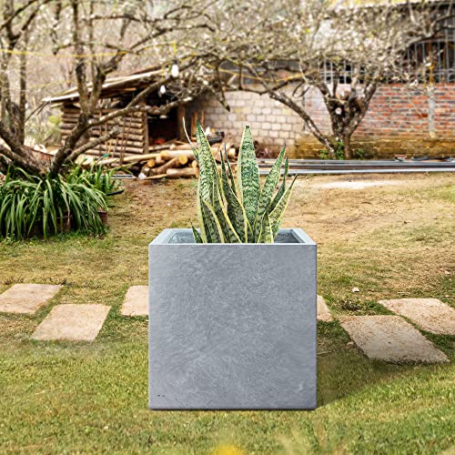 Kante 10" Square Concrete Planters For Outdoor Outdoor Patio Garden, Lightweight Modern Planter Pots Slate Gray #TOP7