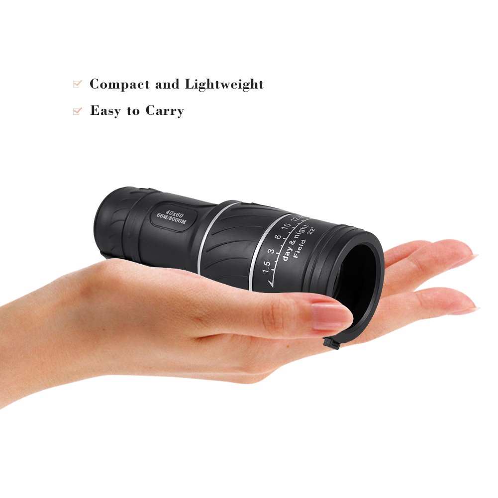 Télescope Monoculaire, HD 40x60 Poche Vision Nocturne Longue Vue Focalisatio Film Vert Portable BAK4 Prisme FMC étanche Jumelles L'observation Oiseaux Chasse Camping Randonnée Voyage Tourisme Pêche