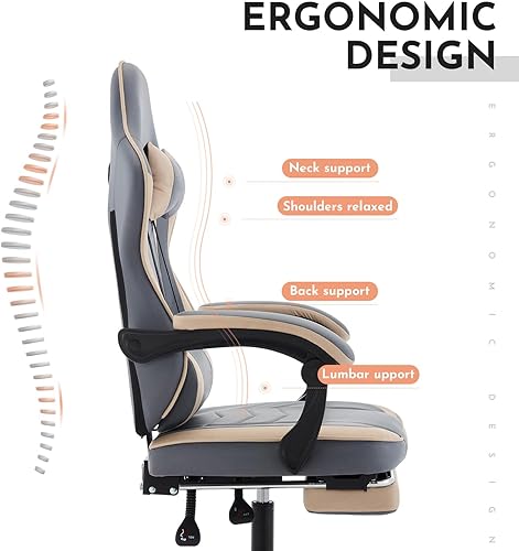 Miniatura 3 de Beige Gaming Chair Ergonomic Computer Chair with Footrest  Lumbar Support, Height Adjustable Game Chairs with 360-Swivel Seat and Headrest for